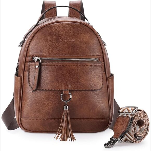 Vegan Leather Mini Backpack Purse with 6 Pockets, Adjustable Strap for Travel